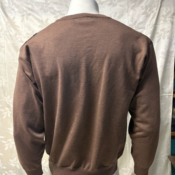 Brown V-Neck Sweater with Vertical Stripes and Geometric Patterns - Picture 4 of 4